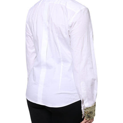 Dolce & Gabbana White Cotton Long Sleeves Sequin Shirt Top