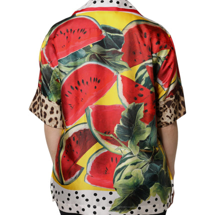 Dolce & Gabbana Multicolor Watermelon Collared Shirt Top