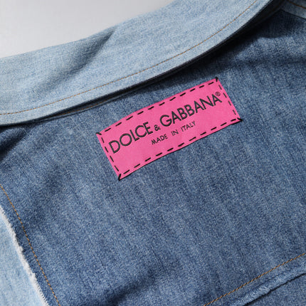 Dolce & Gabbana Blue Cotton Button Up Collared Long Sleeve Top