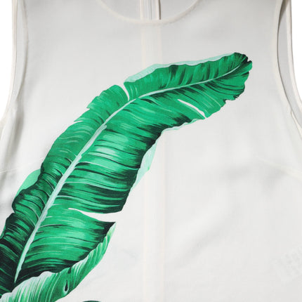 Dolce & Gabbana White Banana Leaf Print Round Neck Tank Top