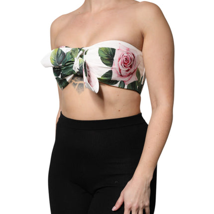 Dolce & Gabbana White Floral Print Cropped Bustier Corset Top