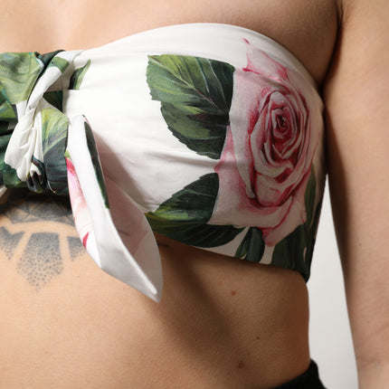 Dolce & Gabbana White Floral Print Cropped Bustier Corset Top
