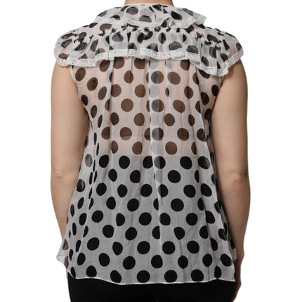 Dolce & Gabbana White Black Polka Dot Cotton Sleeveless Top