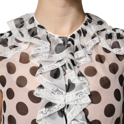 Dolce & Gabbana White Black Polka Dot Cotton Sleeveless Top