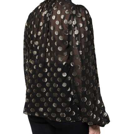 Dolce & Gabbana Black Sheer Tied Neck Polka Dots Blouse Top