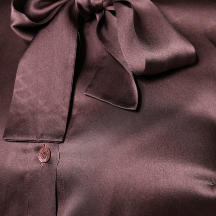 Dolce & Gabbana Brown Ascot Collar Long Sleeve Blouse Top