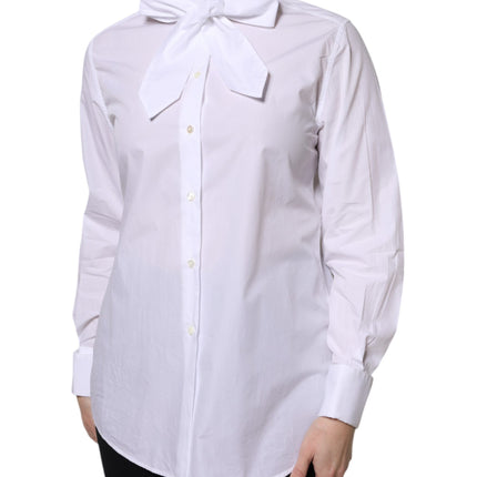 Dolce & Gabbana White Ascot Collar Long Sleeve Blouse Top