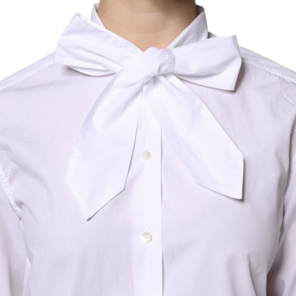 Dolce & Gabbana White Ascot Collar Long Sleeve Blouse Top
