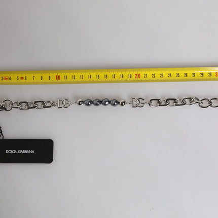 Dolce & Gabbana Silver Tone Chain Lobster Clasp Logo Gray Pearls Bracelet
