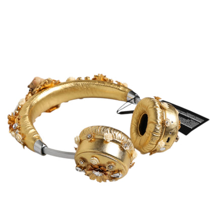 Dolce & Gabbana Gold Leather Floral Crystal Angel Headset Headphones