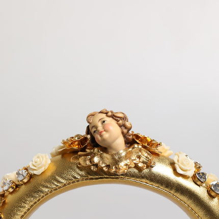 Dolce & Gabbana Gold Leather Floral Crystal Angel Headset Headphones