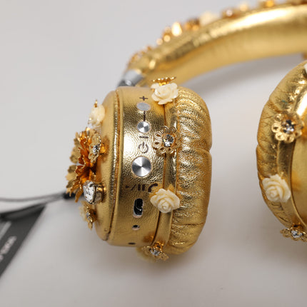Dolce & Gabbana Gold Leather Floral Crystal Angel Headset Headphones