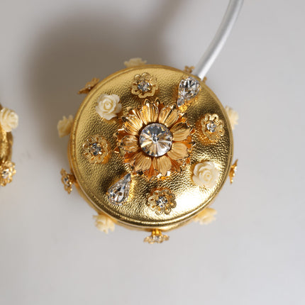 Dolce & Gabbana Gold Leather Floral Crystal Angel Headset Headphones