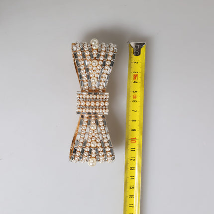 Dolce & Gabbana Gold Tone Brass Bow Crystal FauxPearl Embellished Brooch