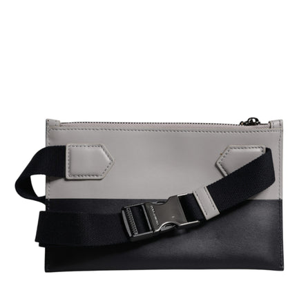 Dolce & Gabbana Black White Leather Logo Embossed Crossbody Bag