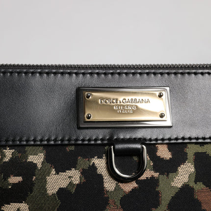 Dolce & Gabbana Multicolor Leopard Jacquard Print Logo Plaque Pouch Bag