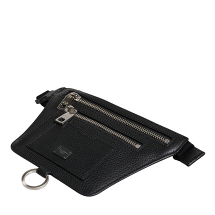 Dolce & Gabbana Black Calfskin Logo Plaque Belt Waist Men Fanny Pack Bag