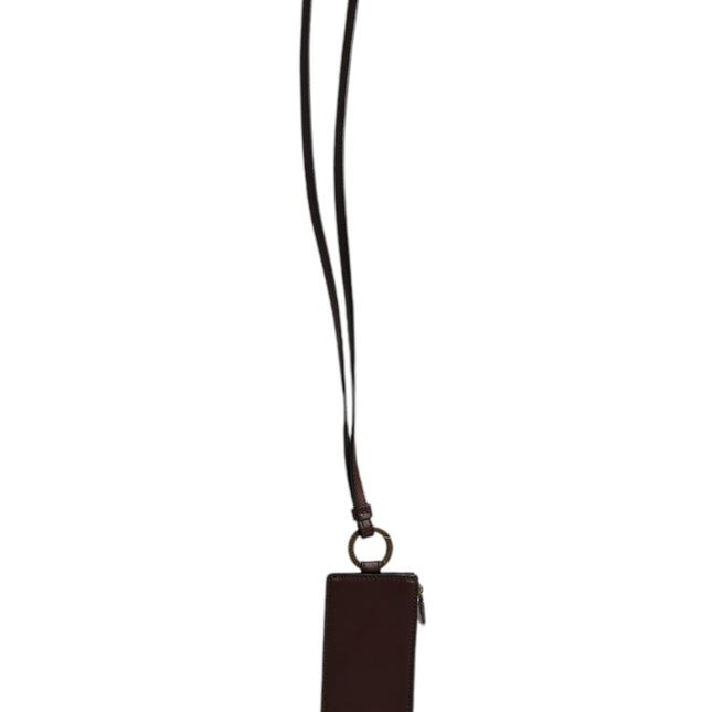 Dolce & Gabbana Brown Calf Leather Lanyard Logo Card Holder Wallet