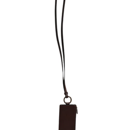Dolce & Gabbana Brown Calf Leather Lanyard Logo Card Holder Wallet