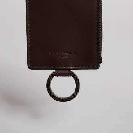 Dolce & Gabbana Brown Calf Leather Lanyard Logo Card Holder Wallet