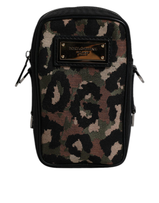 Dolce & Gabbana Multicolor Leopard Jacquard Logo Plaque Neck Strap Bag
