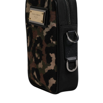 Dolce & Gabbana Multicolor Leopard Jacquard Logo Plaque Neck Strap Bag