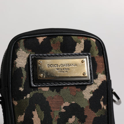 Dolce & Gabbana Multicolor Leopard Jacquard Logo Plaque Neck Strap Bag