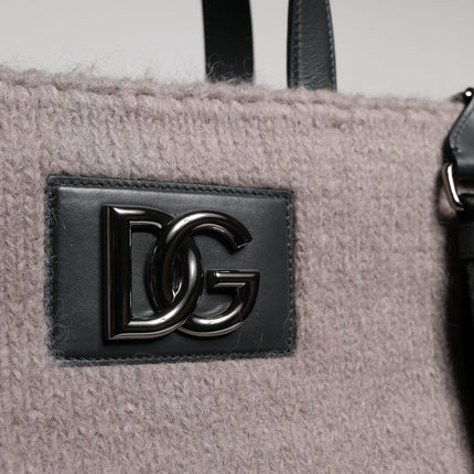 Dolce & Gabbana Grey Alpaca Wool Logo Plaque Tote Shoulder Bag