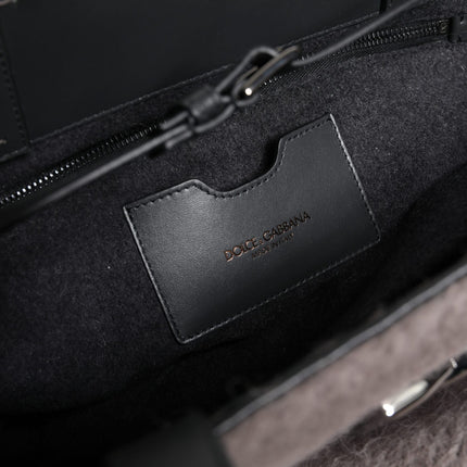 Dolce & Gabbana Grey Alpaca Wool Logo Plaque Tote Shoulder Bag