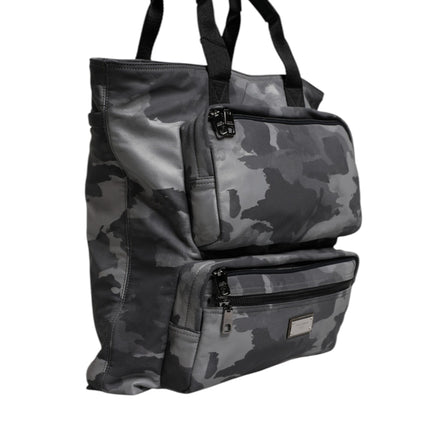 Dolce & Gabbana Gray Camo Cotton Multiple Compartments Tote Bag