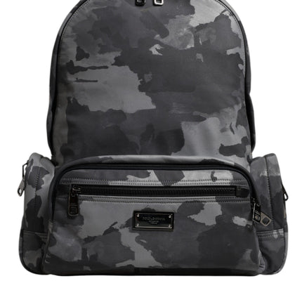 Dolce & Gabbana Gray Cotton Camouflage Logo Plaque Backpack Bag
