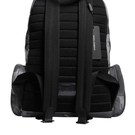 Dolce & Gabbana Gray Cotton Camouflage Logo Plaque Backpack Bag