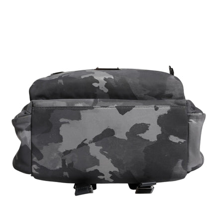 Dolce & Gabbana Gray Cotton Camouflage Logo Plaque Backpack Bag
