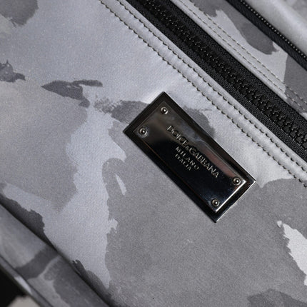 Dolce & Gabbana Gray Cotton Camouflage Logo Plaque Backpack Bag