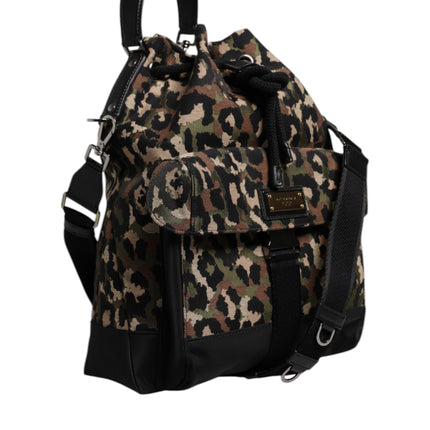 Dolce & Gabbana Multicolor Leopard Cotton Shoulder Bucket Bag