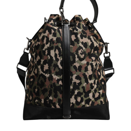Dolce & Gabbana Multicolor Leopard Cotton Shoulder Bucket Bag