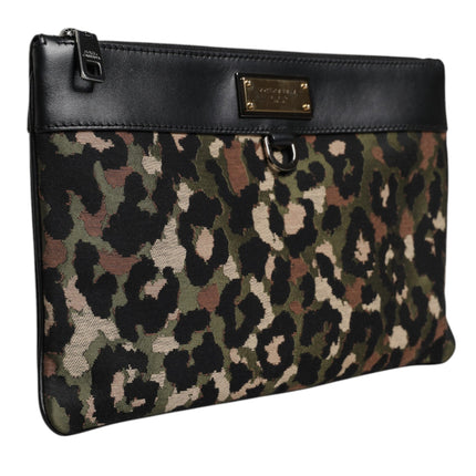 Dolce & Gabbana Multicolor Leopard Jacquard Print Logo Plaque Pouch Bag