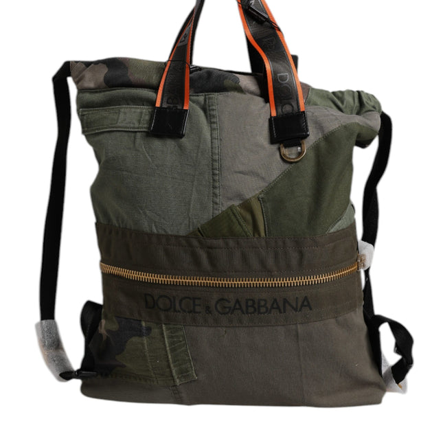 Dolce & Gabbana Military Green Patchwork Rucksack Backpack Bag