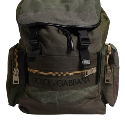 Dolce & Gabbana Military Green Patchwork School Backpack Bag