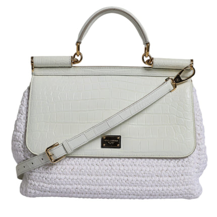 Dolce & Gabbana White Rafia Leather Top Handle Crossbody Bag