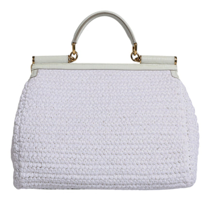 Dolce & Gabbana White Rafia Leather Top Handle Crossbody Bag