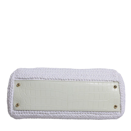 Dolce & Gabbana White Rafia Leather Top Handle Crossbody Bag