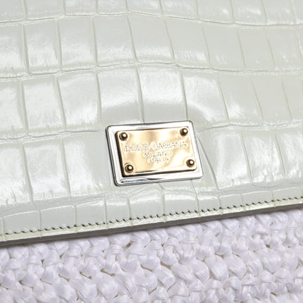 Dolce & Gabbana White Rafia Leather Top Handle Crossbody Bag
