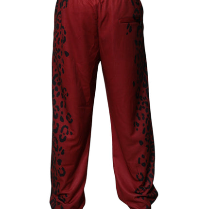 Dolce & Gabbana Red Leopard Print Polyester Men Jogger Pants
