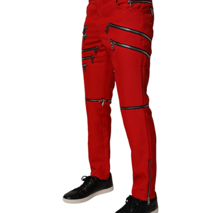 Dolce & Gabbana Red Zipper Embellished Straight Pants