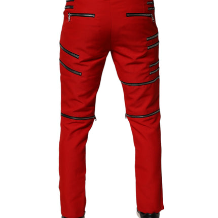 Dolce & Gabbana Red Zipper Embellished Straight Pants