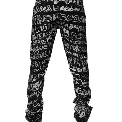 Dolce & Gabbana Black Cotton Logo Print Straight Denim Jeans