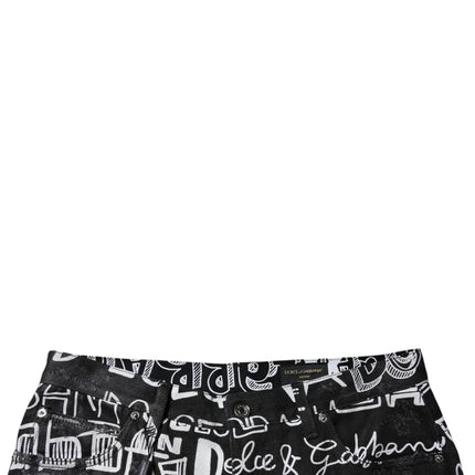 Dolce & Gabbana Black Cotton Logo Print Straight Denim Jeans