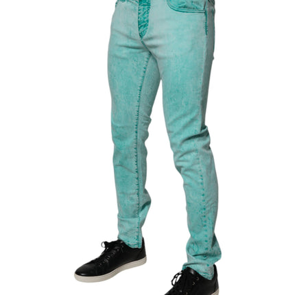 Dolce & Gabbana Green Tie Dye Cotton Skinny Men Denim Jeans
