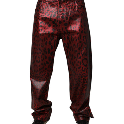 Dolce & Gabbana Red Leopard Cotton Straight Men Denim Jeans